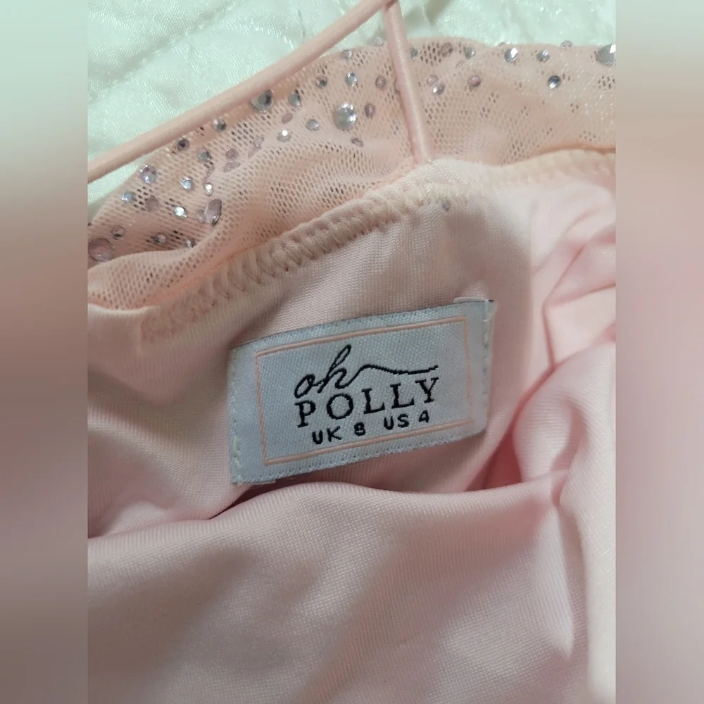 Oh Polly Blush Pink Rhinestone Ruched Mini Dress Size US 4 - Picture 5 of 5